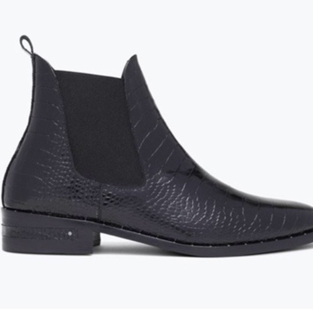 Freda Salvador Black Croc Embossed Chelsea Boots